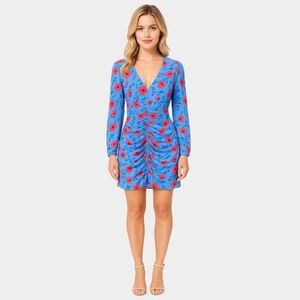 Astr Size M, Blue and Red Floral Long Sleeve Dress
